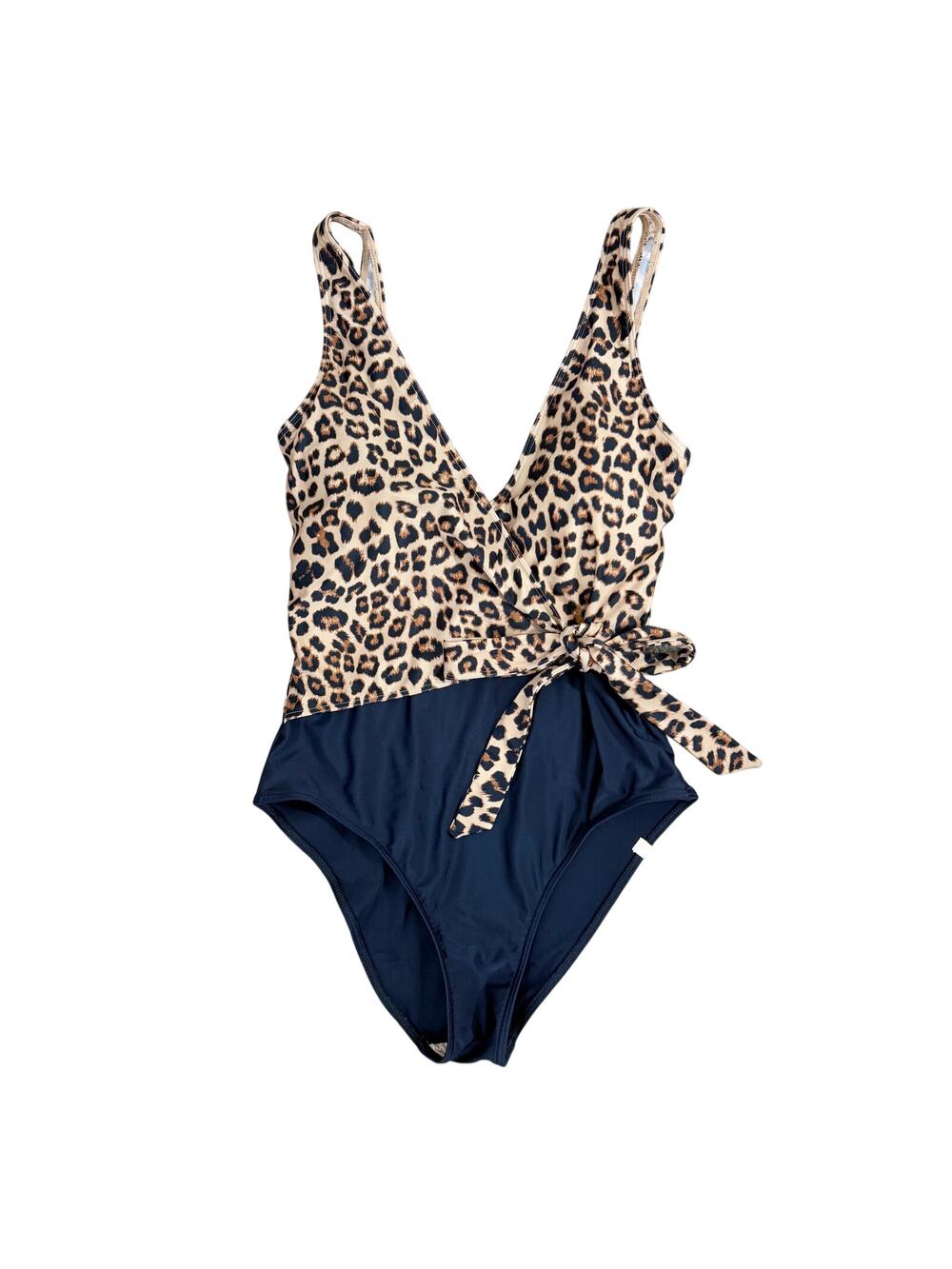 Summersalt Tan/Black Leopard Print One Piece Swimsuit Size 6 V-Neck Wrap Style